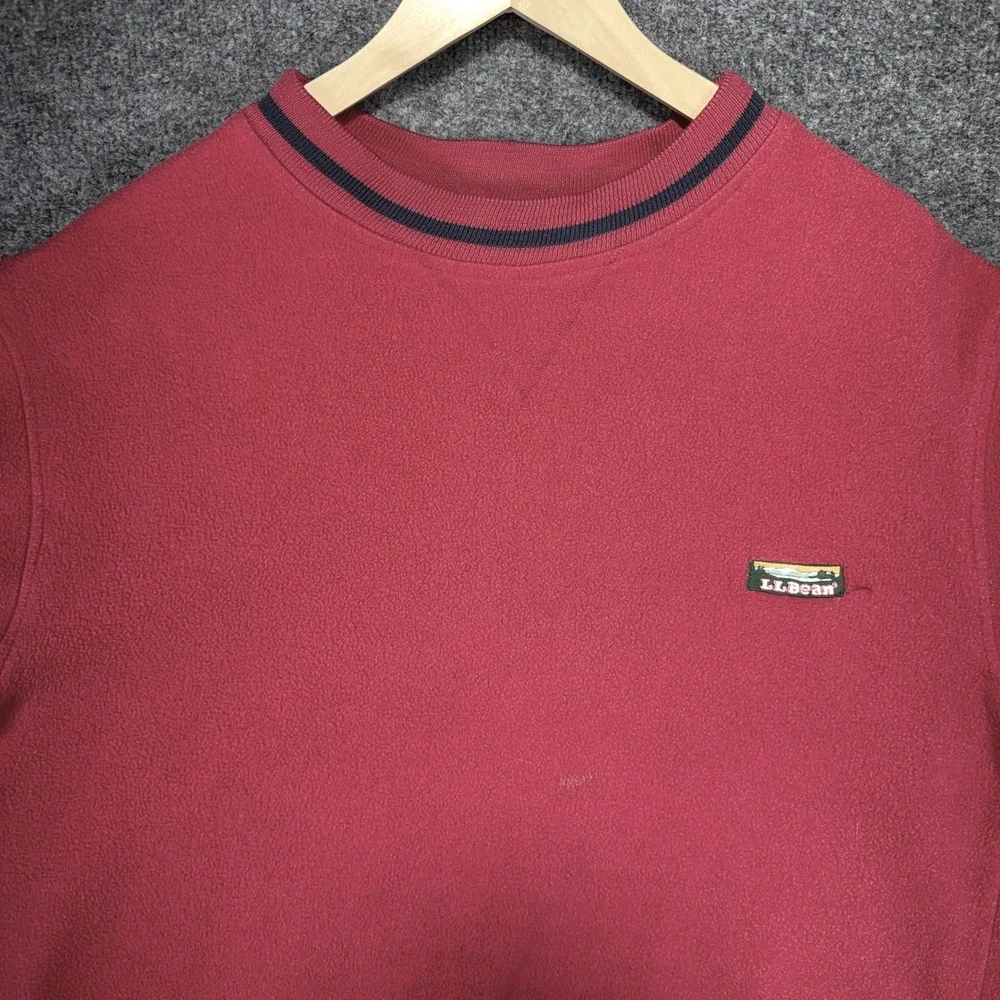 L.L. Bean Fleece Sweatshirt Mens XL Red Striped Trim Vintage Made in USA 90s